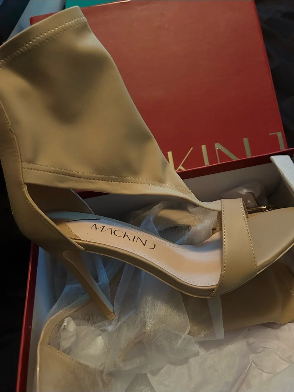 Nude Ankle-Sleeve Stiletto Sandals